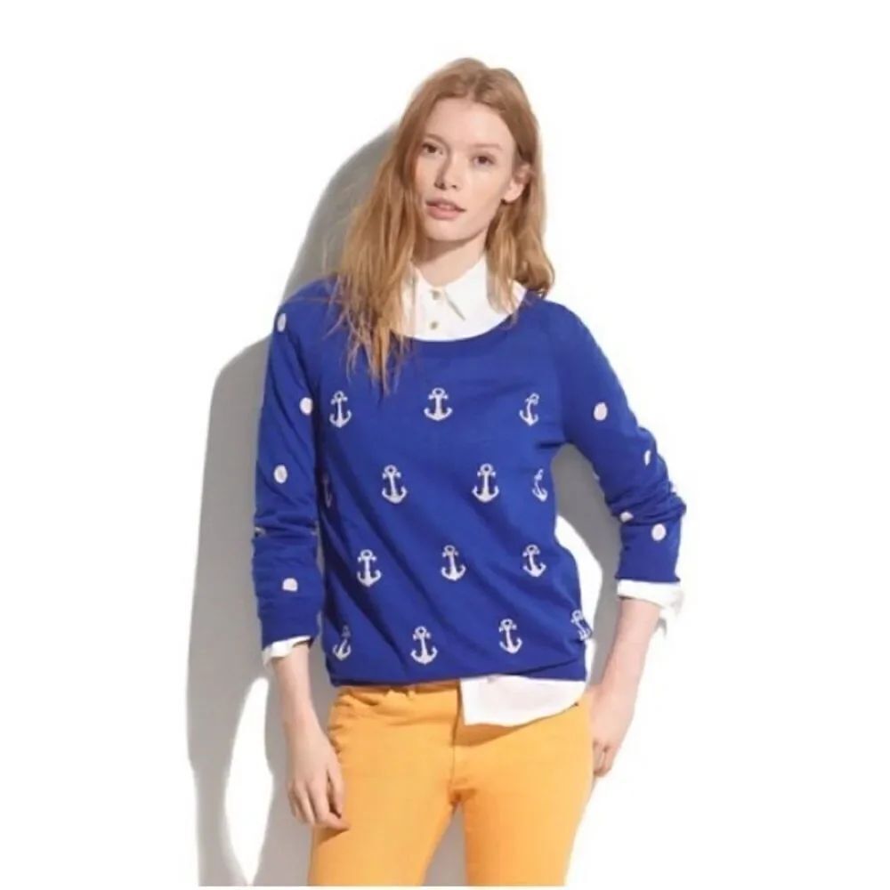 MADEWELL | blue anchors & polka dot sleeves sweater XS